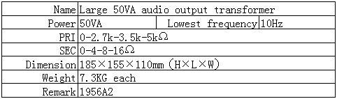 large 50VA audio output transformer parameter