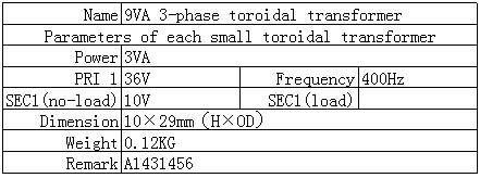 9VA three-phase toroidal transformer parameters
