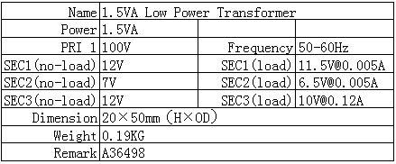 1.5VA low power transformer parameters